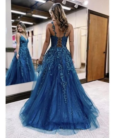 Lace Appliques Prom Dresses Long Spaghetti Straps Sparkly Beaded Formal Evening Gowns Grey $34.85 Dresses