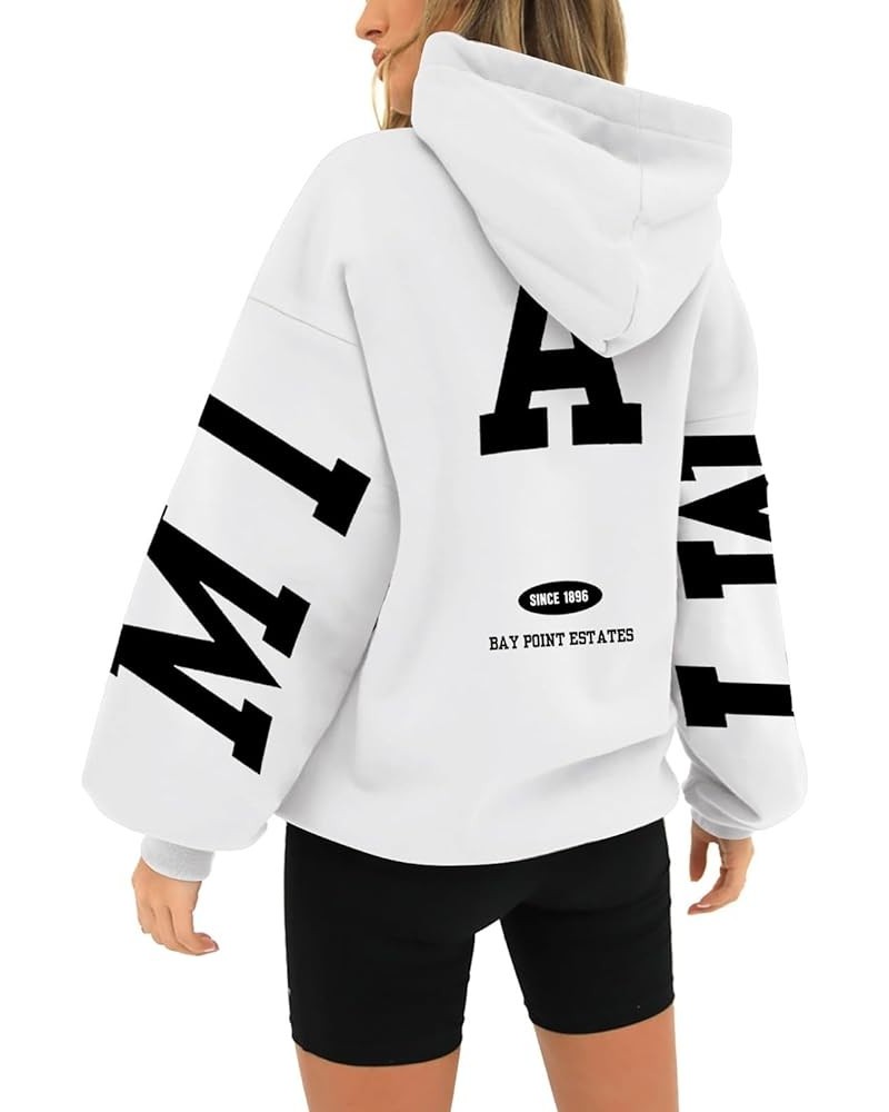 Miami Sweatshirt for Women Hoodie Long Sleeve Since 1896 Point Estates Printed Oversized Streetwear Hoodie White $12.59 Hoodi...