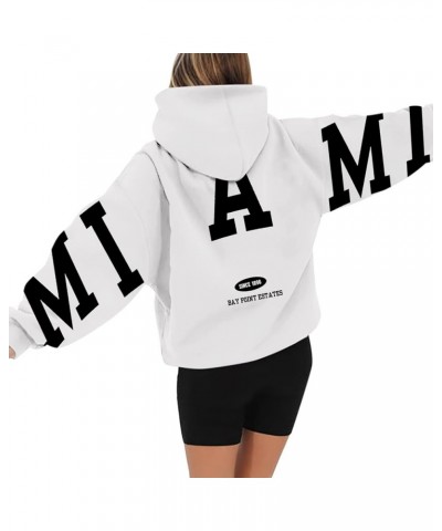 Miami Sweatshirt for Women Hoodie Long Sleeve Since 1896 Point Estates Printed Oversized Streetwear Hoodie White $12.59 Hoodi...