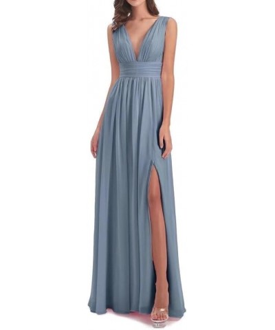 Women's Chiffon Bridesmaid Dresses with Sleeveless Empire Waist Deep V Neck Formal Evening Party Dress with Slit Coral $18.90...