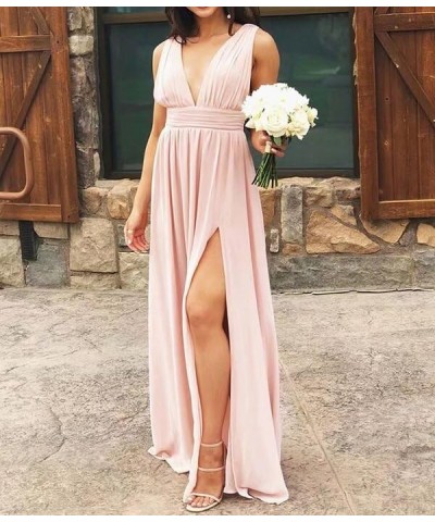 Women's Chiffon Bridesmaid Dresses with Sleeveless Empire Waist Deep V Neck Formal Evening Party Dress with Slit Coral $18.90...