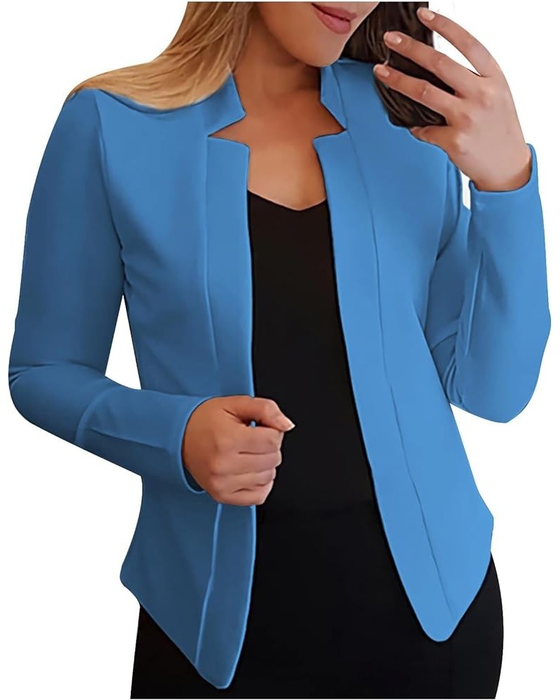 Solid Blazers for Women Business Casual 2023 Fall Long Sleeve Work Office Jacket Blazer Plus Size Open Front Cardigan D2-blue...