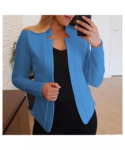 Solid Blazers for Women Business Casual 2023 Fall Long Sleeve Work Office Jacket Blazer Plus Size Open Front Cardigan D2-blue...