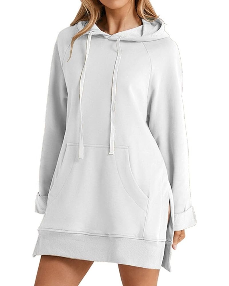 The Warmy Oversized Hoodie Dress, First Ones Oversized Hoodies, Women's Casual Pullover Long Sleeve Split Hem White $11.01 Ac...