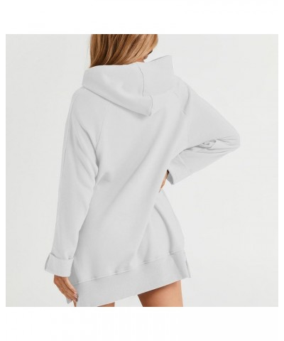 The Warmy Oversized Hoodie Dress, First Ones Oversized Hoodies, Women's Casual Pullover Long Sleeve Split Hem White $11.01 Ac...