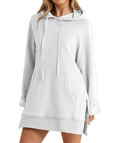 The Warmy Oversized Hoodie Dress, First Ones Oversized Hoodies, Women's Casual Pullover Long Sleeve Split Hem White $11.01 Ac...