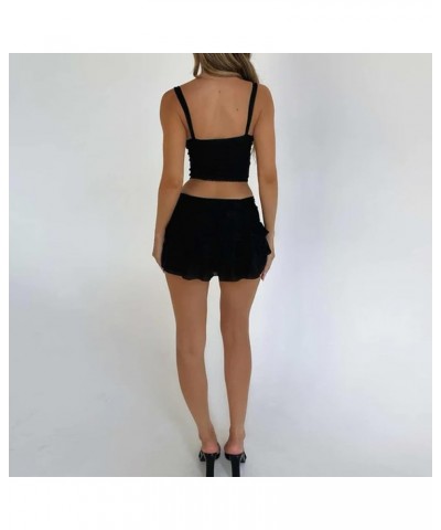 Women Y2K Lace Trim 2 Piece Skirt Set Floral Lace Slim Fit Crop Tops Low Waist Ruffle Bodycon Mini Skirt Outfit P-black Four ...