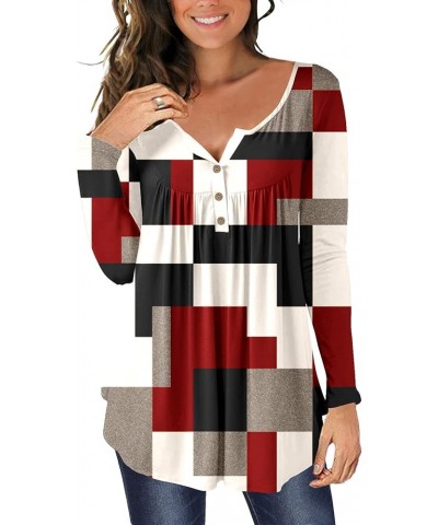 Womens Tunic Tops to Wear with Leggings Casual Long Sleeve Button Down Shirts 550 Red Plaid $11.20 Tops