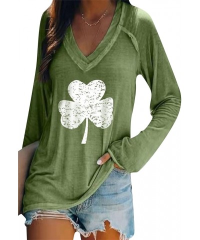 Women's St. Patricks Day V Neck Shirt Irish Shamrock Print Sweatshirt Clover Print Long Sleeve Pullover Tops Plus Size Grass ...