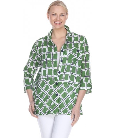 Shirts for Women - 100% Cotton 3/4 Sleeve Shirts for Women with Convertible-Shapeable Collar for Women T4156/Mint Green $48.4...