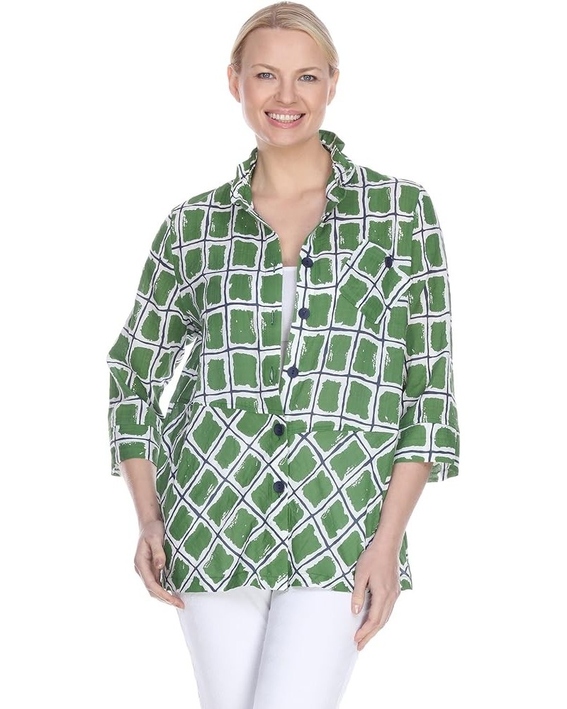 Shirts for Women - 100% Cotton 3/4 Sleeve Shirts for Women with Convertible-Shapeable Collar for Women T4156/Mint Green $48.4...