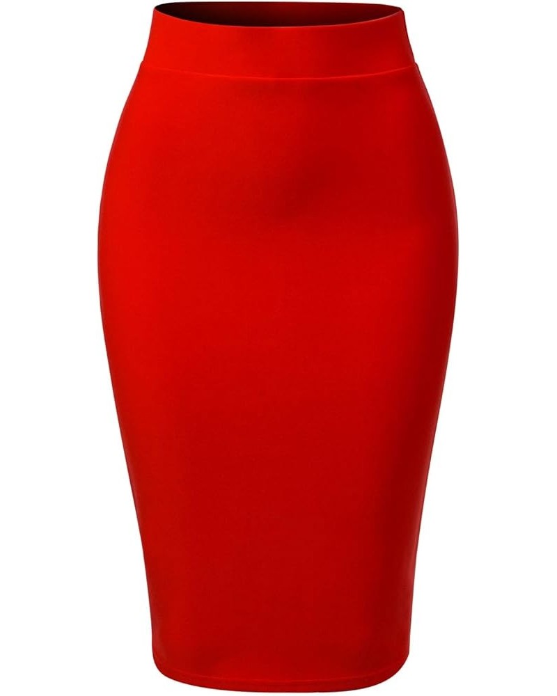 Women's Classic Bodycon Below Knee Office Slim Fit Stretch Midi Pencil Skirt Red $11.65 Skirts