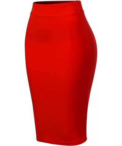 Women's Classic Bodycon Below Knee Office Slim Fit Stretch Midi Pencil Skirt Red $11.65 Skirts