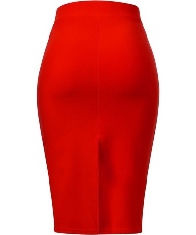 Women's Classic Bodycon Below Knee Office Slim Fit Stretch Midi Pencil Skirt Red $11.65 Skirts