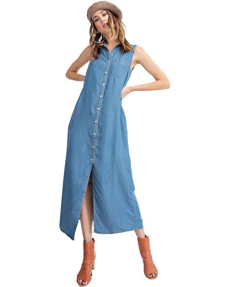 Classic Sleeveless Blue Jean Button Down Denim Pocket Collar Shirt Dress Medium Denim $24.60 Dresses