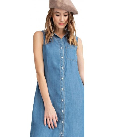 Classic Sleeveless Blue Jean Button Down Denim Pocket Collar Shirt Dress Medium Denim $24.60 Dresses