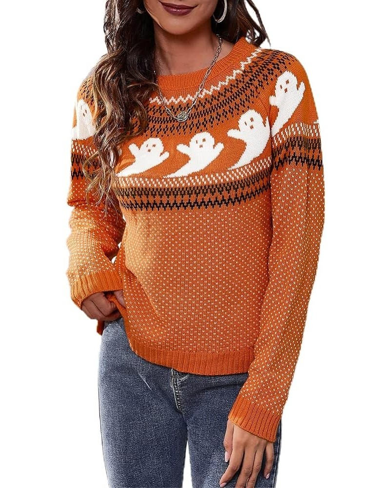 Women's Casual Leopard Print Knitted Pullover Sweaters Long Sleeve Crew Neck Jumper Tops A2-orange $25.29 Sweaters