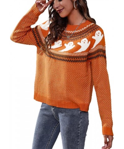 Women's Casual Leopard Print Knitted Pullover Sweaters Long Sleeve Crew Neck Jumper Tops A2-orange $25.29 Sweaters