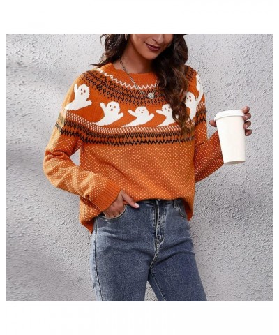 Women's Casual Leopard Print Knitted Pullover Sweaters Long Sleeve Crew Neck Jumper Tops A2-orange $25.29 Sweaters