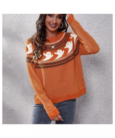 Women's Casual Leopard Print Knitted Pullover Sweaters Long Sleeve Crew Neck Jumper Tops A2-orange $25.29 Sweaters