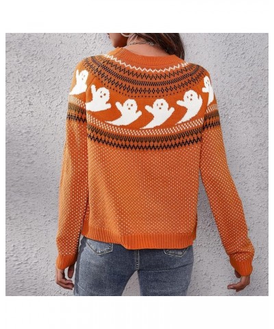 Women's Casual Leopard Print Knitted Pullover Sweaters Long Sleeve Crew Neck Jumper Tops A2-orange $25.29 Sweaters