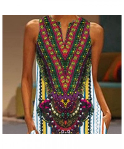 African Print Maxi Dresses for Women Vintage Printed Sleeveless Plus Size Bohemian V Neck Maxi Long Dress Z09-rainbow $4.12 D...