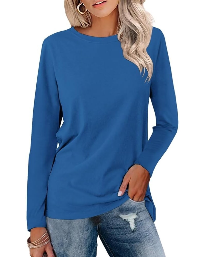 Women's Color Block Tunic Tops Casual Long Sleeve Shirts Round Neck Pullover C Dark Blue $11.79 Tops