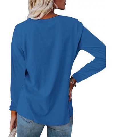 Women's Color Block Tunic Tops Casual Long Sleeve Shirts Round Neck Pullover C Dark Blue $11.79 Tops