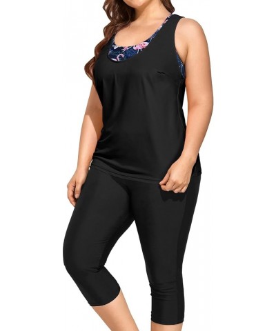 3 Piece Plus Size Swimsuits for Women Tankini Tops with Sports Bra and Swim Capris Athletic Bathing Suits Black & Flamingo $2...