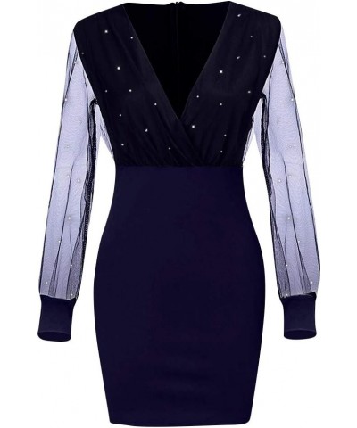 Party Dresses for Women Sexy Sequin Sheer Long Sleeve Mini Dress Elegant Vneck Pencil Dress for Prom Club Date Night E-navy $...