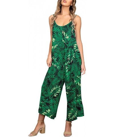 Womens Casual Jumpsuits Floral Sleeveless Romper Adjustable Spaghetti Strap Rompers Wide Leg Pants With Pockets Dgreen $8.09 ...