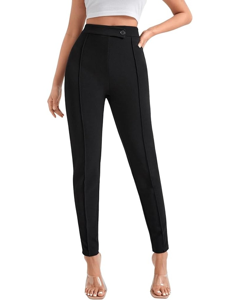 Women's Pants Casual High Waist Skinny Leggings Stretchy Work Pants Pure Black $12.71 Leggings