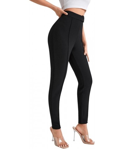 Women's Pants Casual High Waist Skinny Leggings Stretchy Work Pants Pure Black $12.71 Leggings