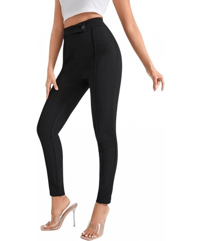 Women's Pants Casual High Waist Skinny Leggings Stretchy Work Pants Pure Black $12.71 Leggings