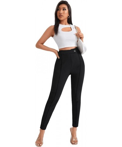 Women's Pants Casual High Waist Skinny Leggings Stretchy Work Pants Pure Black $12.71 Leggings