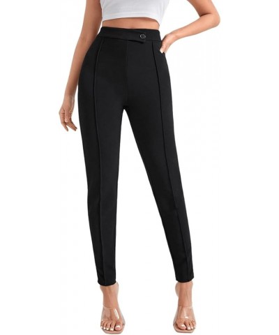 Women's Pants Casual High Waist Skinny Leggings Stretchy Work Pants Pure Black $12.71 Leggings