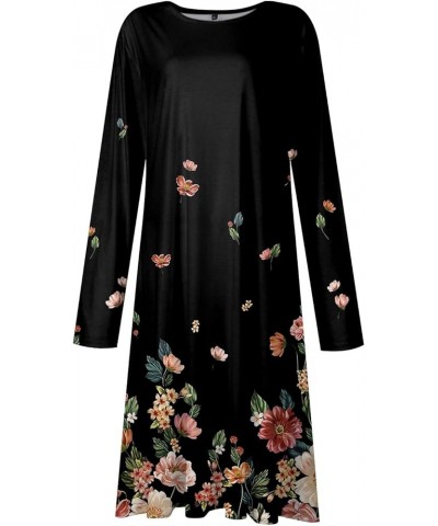 Maxi Dress for Women, Irregular Long Sleeve Plus Size Dresses Crew Neck Casual Flowy Outfits Pattern Printing Dress 04-black ...