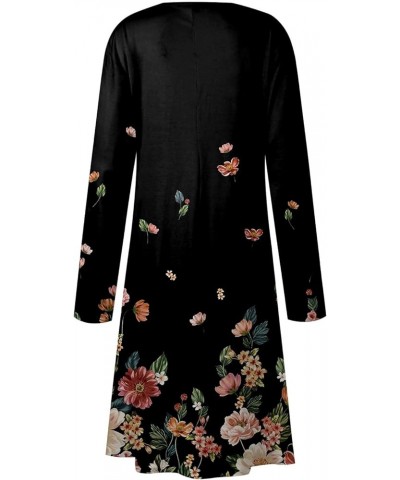 Maxi Dress for Women, Irregular Long Sleeve Plus Size Dresses Crew Neck Casual Flowy Outfits Pattern Printing Dress 04-black ...