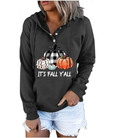 It's Fall Y'all Pumpkin Sweatshirts Women Christmas Button Up Hoodie Pullover Tops Casual Blouse with Kangaroo Pocket M*black...