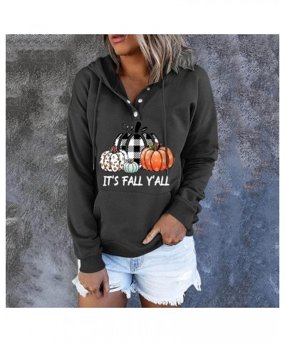 It's Fall Y'all Pumpkin Sweatshirts Women Christmas Button Up Hoodie Pullover Tops Casual Blouse with Kangaroo Pocket M*black...