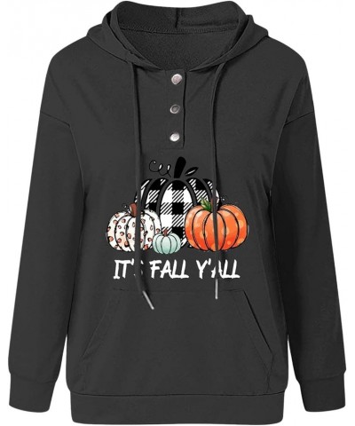 It's Fall Y'all Pumpkin Sweatshirts Women Christmas Button Up Hoodie Pullover Tops Casual Blouse with Kangaroo Pocket M*black...