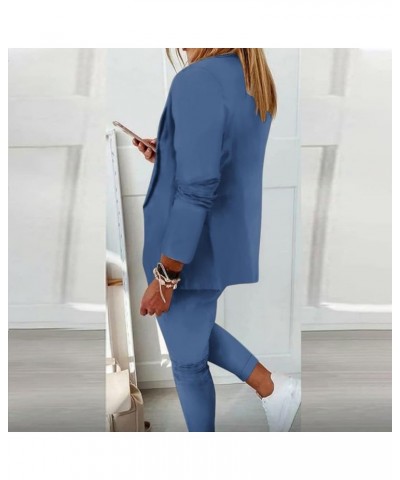 Women 2 Piece Casual Outfit Vintage Printed Open Front Lapel Blazer Drawstring Slim Fit Capris Pants Set 06-blue $23.47 Others