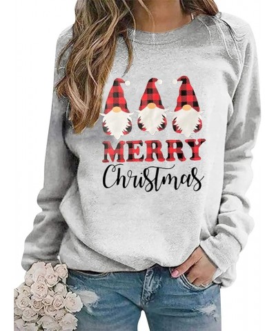 Merry Christmas Gnome Sweatshirts Women Plaid Gnomes Shirt Casual Long Sleeve Crewneck Pullover Tops Gray $10.12 Hoodies & Sw...