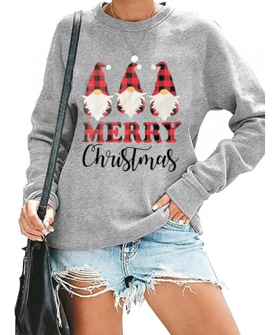 Merry Christmas Gnome Sweatshirts Women Plaid Gnomes Shirt Casual Long Sleeve Crewneck Pullover Tops Gray $10.12 Hoodies & Sw...