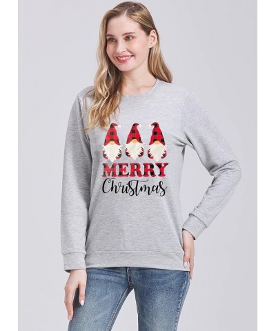 Merry Christmas Gnome Sweatshirts Women Plaid Gnomes Shirt Casual Long Sleeve Crewneck Pullover Tops Gray $10.12 Hoodies & Sw...