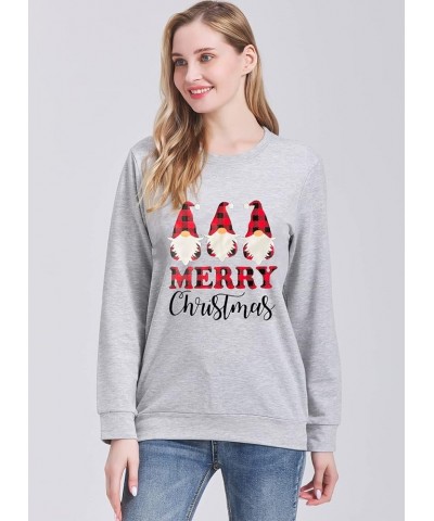 Merry Christmas Gnome Sweatshirts Women Plaid Gnomes Shirt Casual Long Sleeve Crewneck Pullover Tops Gray $10.12 Hoodies & Sw...