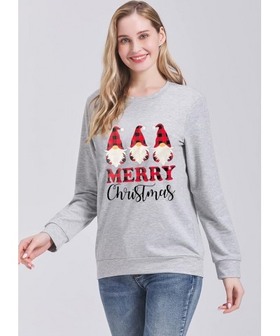 Merry Christmas Gnome Sweatshirts Women Plaid Gnomes Shirt Casual Long Sleeve Crewneck Pullover Tops Gray $10.12 Hoodies & Sw...