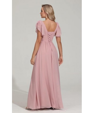 Long Chiffon Bridesmaid Dresses for Women Short Sleeve V Neck Formal Evening Dress with Slit Rust Red $25.30 Dresses