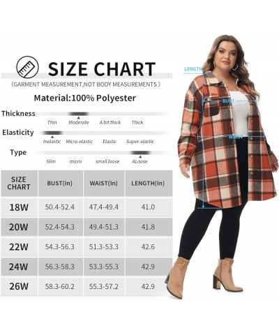 Women's Long Plaid Shacket, Lapel Button Down Shirt, Oversized Long Sleeve Jacket Side Pocket Knee Length Brushed Coat Orange...