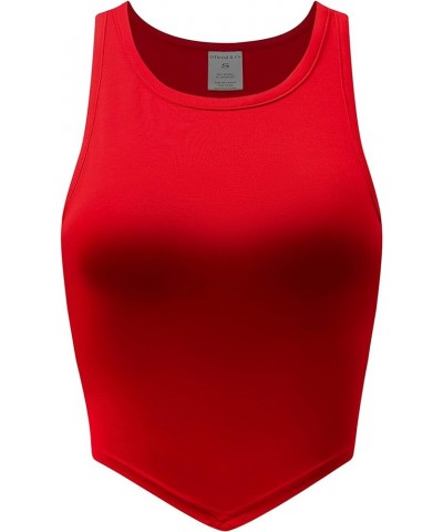 Women's Sleeveless Crew Neck Crop Top Asymmetrical Hem Basic Comfy Stretch Tank Top Red $10.59 Tanks